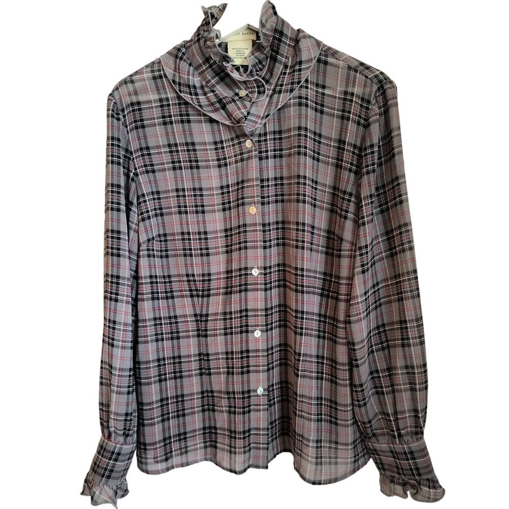 Jeffrey Banks Button Down Blouse Women's Size XL Long Sleeve Multi Color Plaid